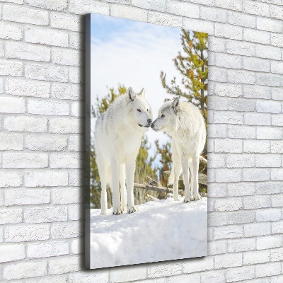 Large canvas wall art Two white wolves