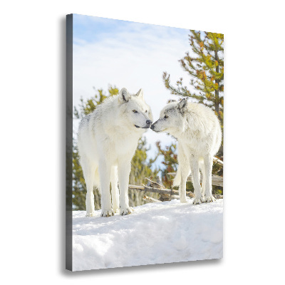 Large canvas wall art Two white wolves