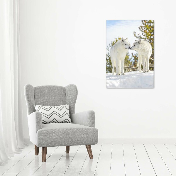 Large canvas wall art Two white wolves