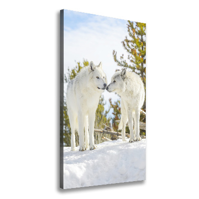 Large canvas wall art Two white wolves