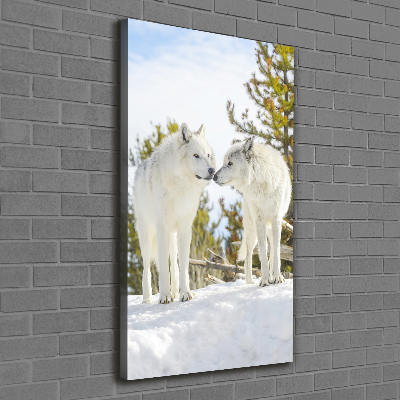 Large canvas wall art Two white wolves