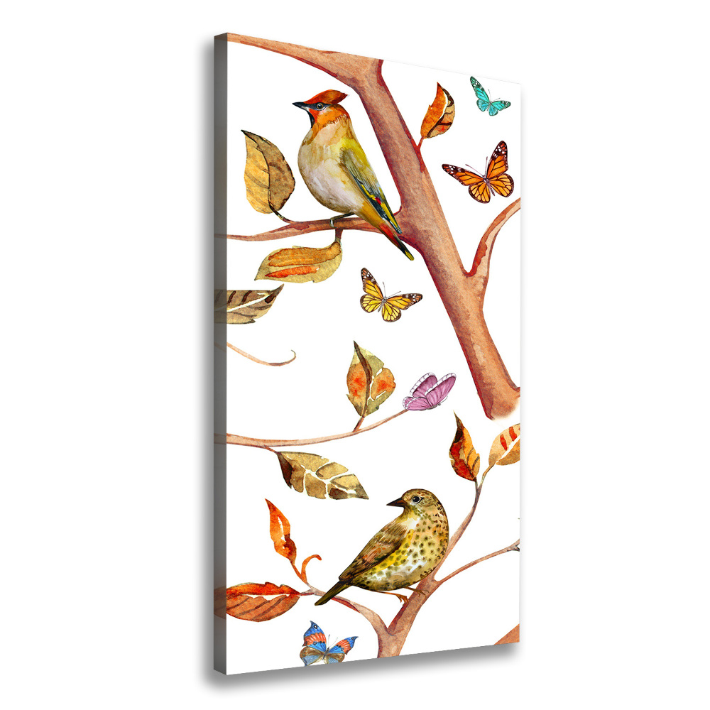 Canvas wall art Birds butterflies leaves