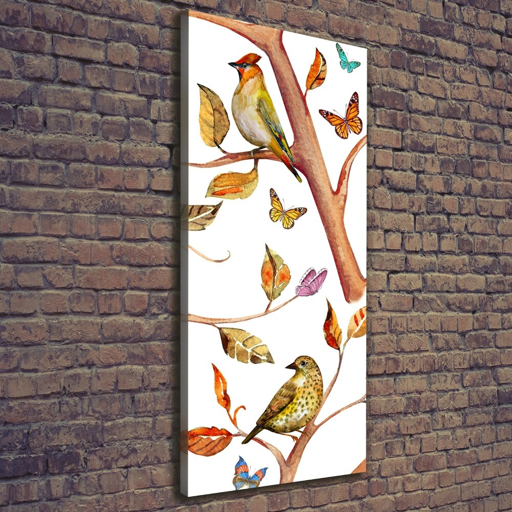 Canvas wall art Birds butterflies leaves