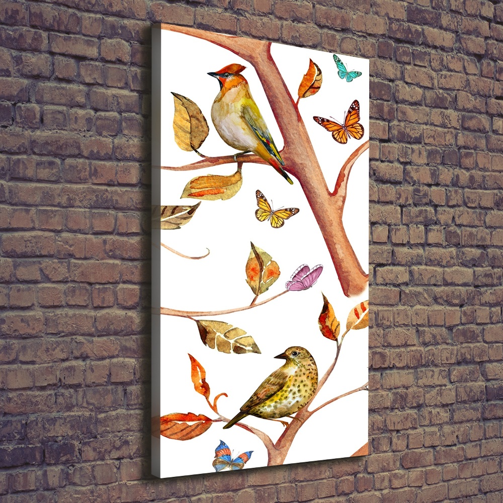 Canvas wall art Birds butterflies leaves