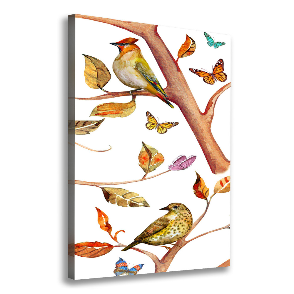 Canvas wall art Birds butterflies leaves