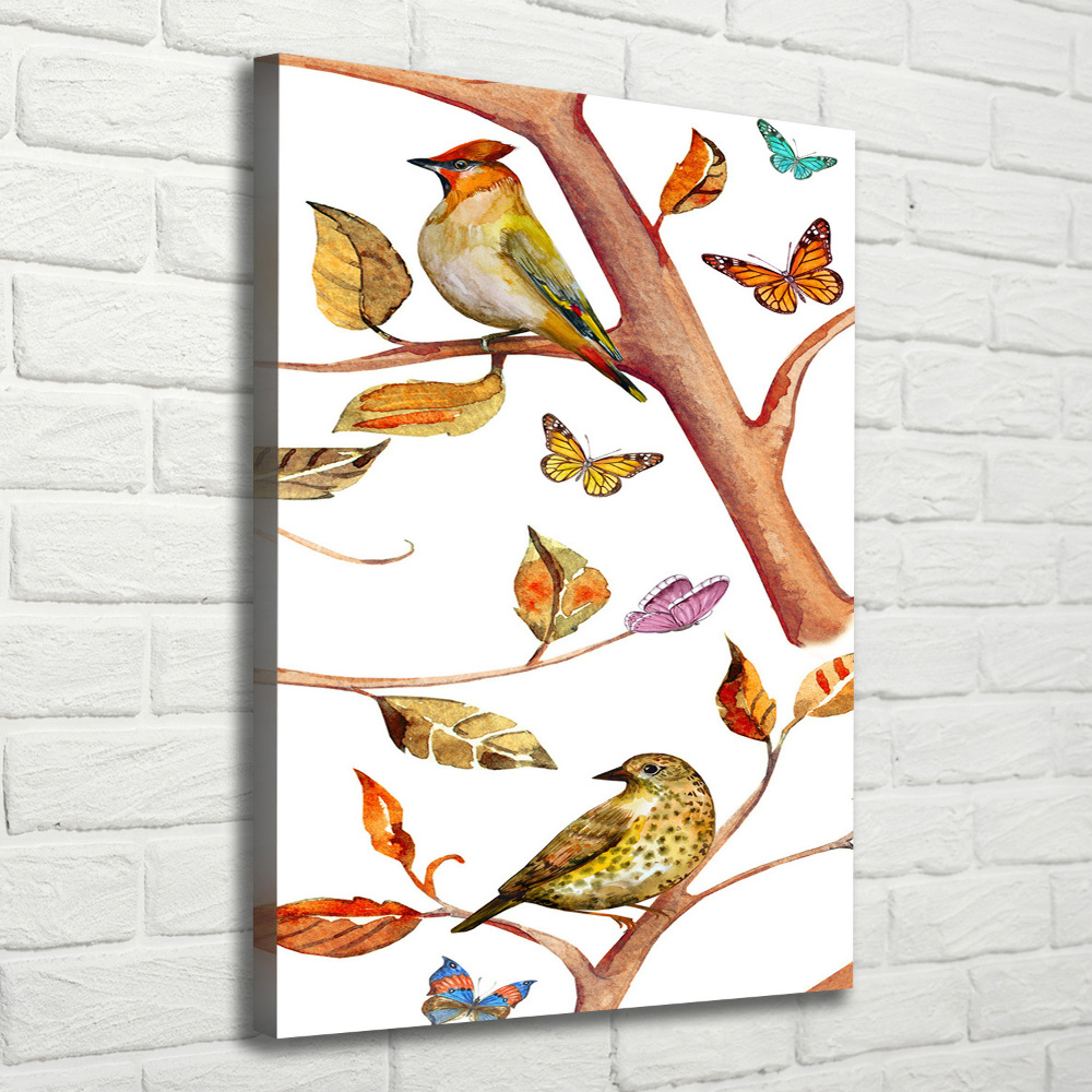 Canvas wall art Birds butterflies leaves