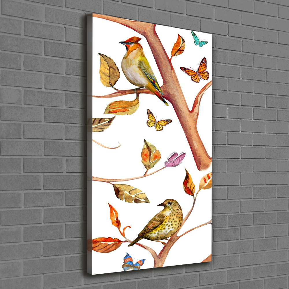 Canvas wall art Birds butterflies leaves