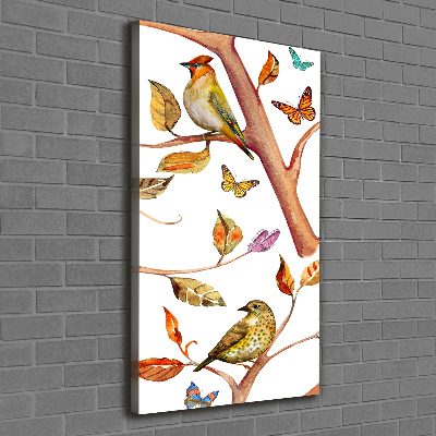 Canvas wall art Birds butterflies leaves