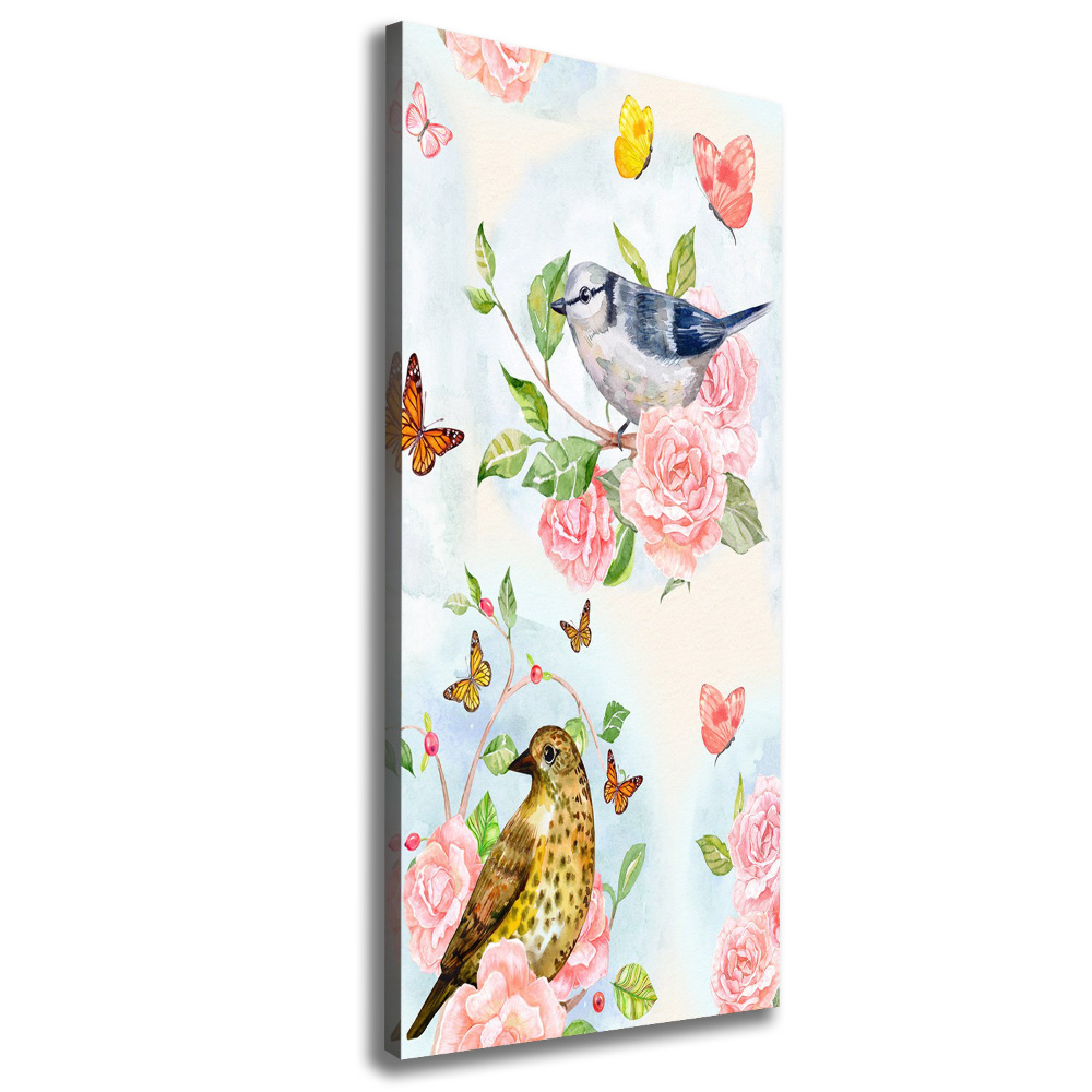 Canvas wall art Birds butterflies roses