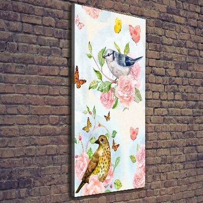 Canvas wall art Birds butterflies roses