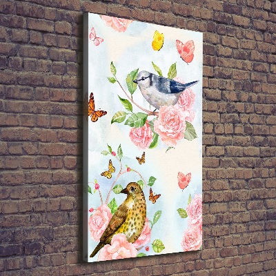 Canvas wall art Birds butterflies roses