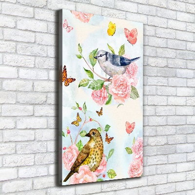 Canvas wall art Birds butterflies roses