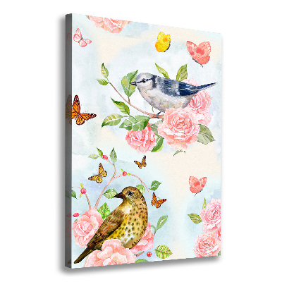 Canvas wall art Birds butterflies roses