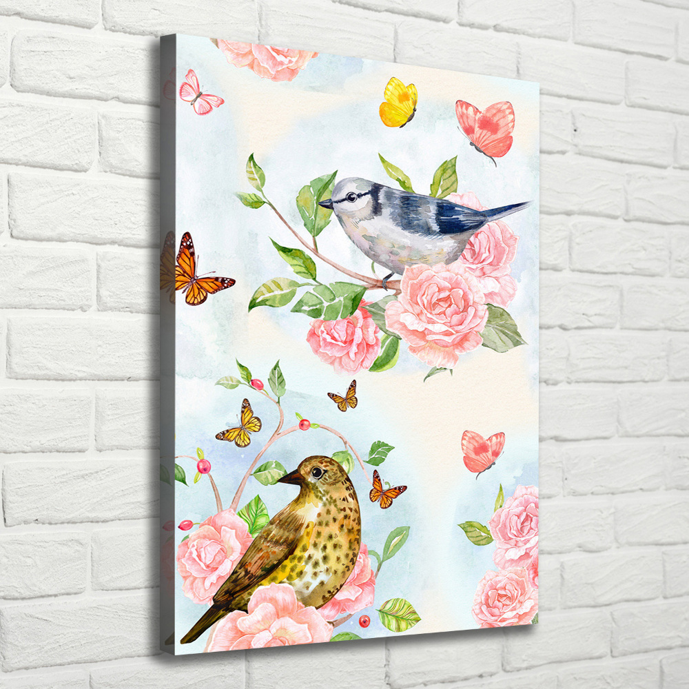 Canvas wall art Birds butterflies roses