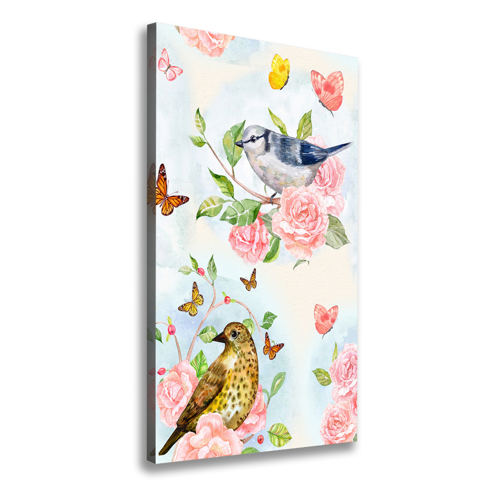 Canvas wall art Birds butterflies roses