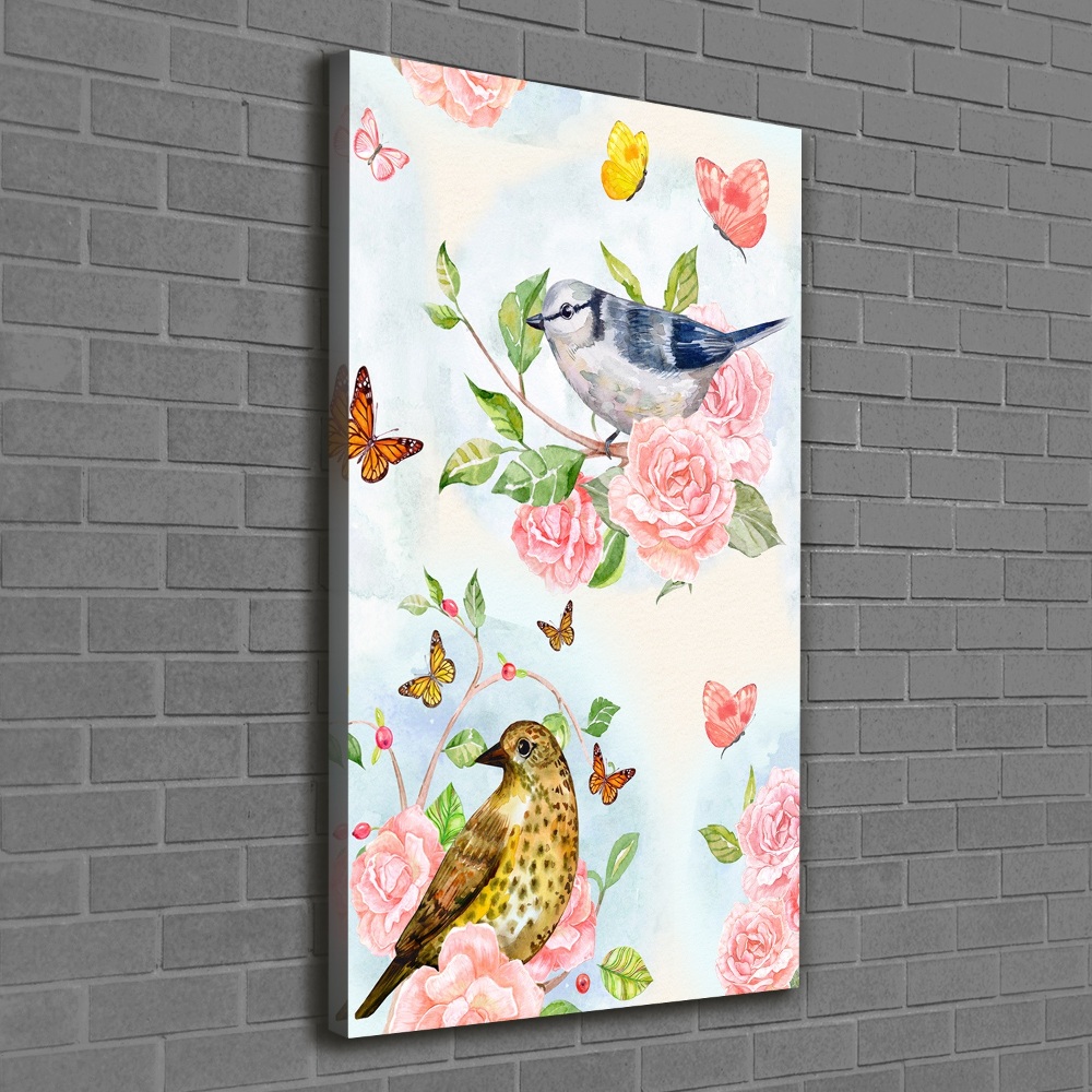 Canvas wall art Birds butterflies roses