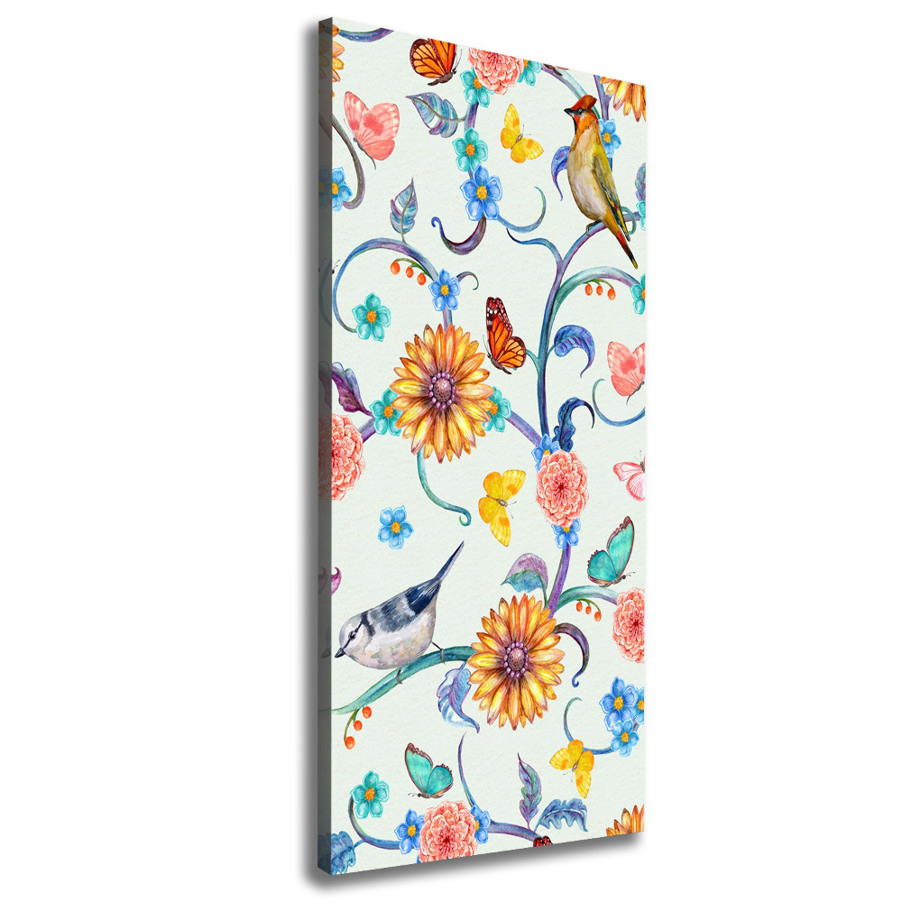 Canvas wall art Birds butterflies flowers