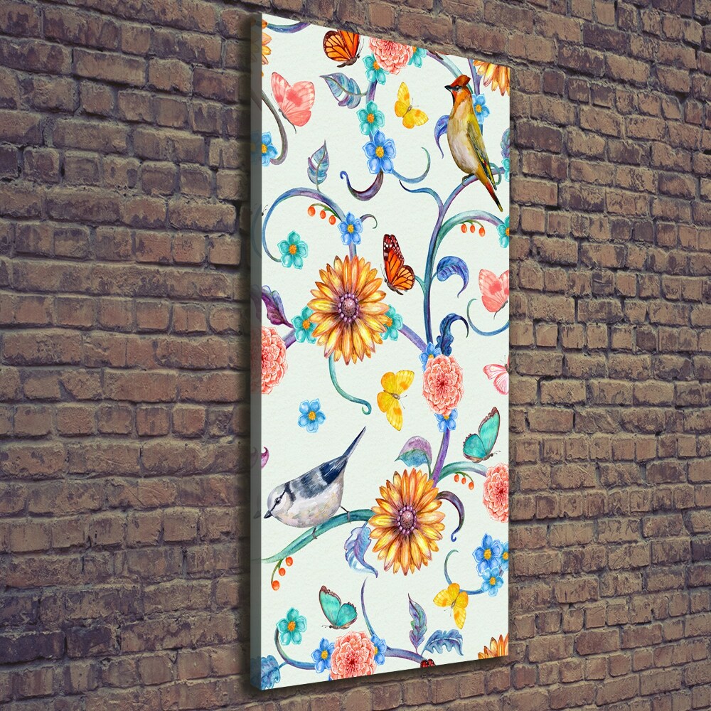 Canvas wall art Birds butterflies flowers