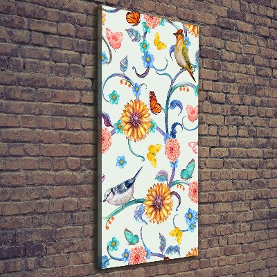 Canvas wall art Birds butterflies flowers