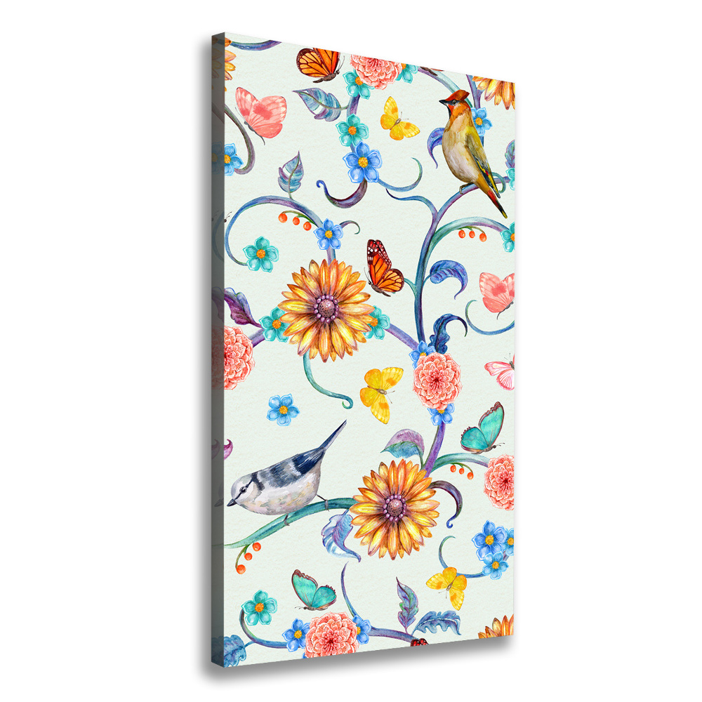 Canvas wall art Birds butterflies flowers