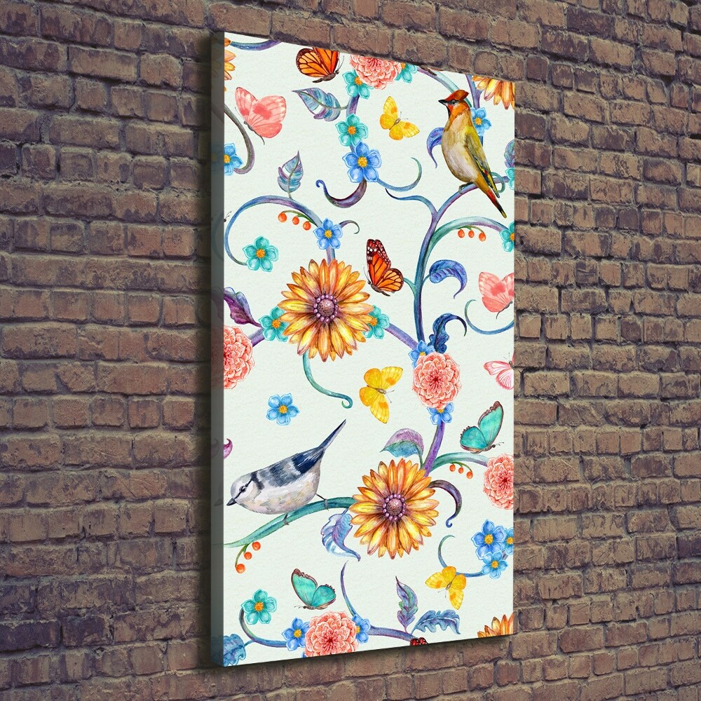 Canvas wall art Birds butterflies flowers