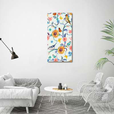 Canvas wall art Birds butterflies flowers