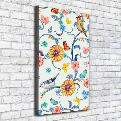 Canvas wall art Birds butterflies flowers