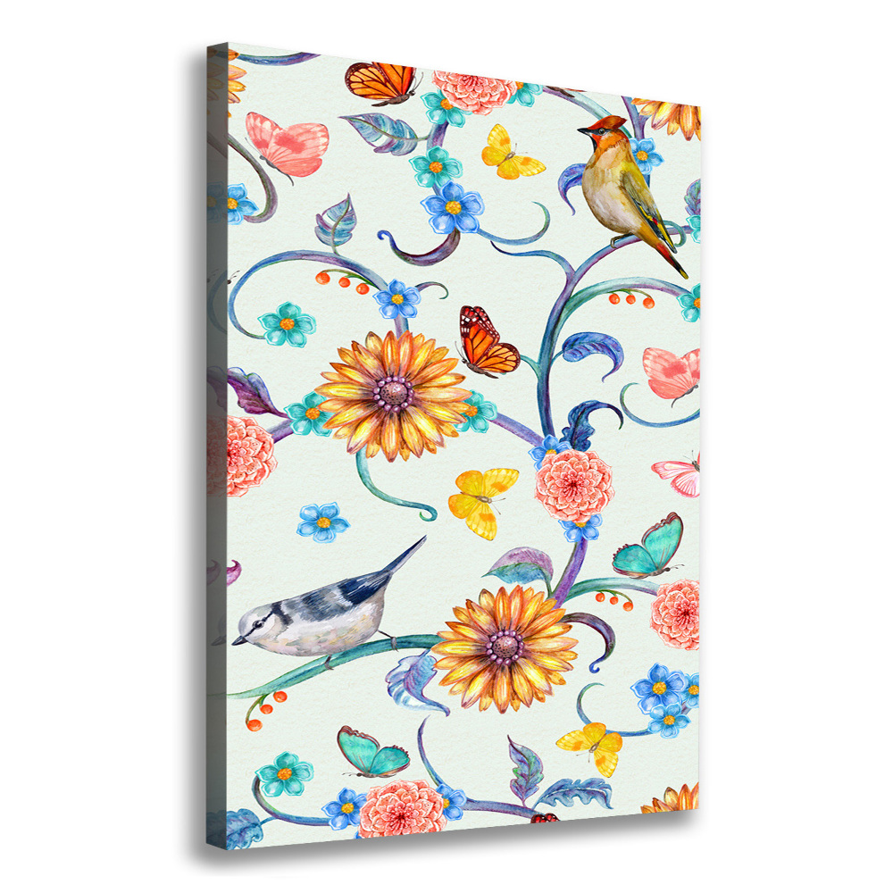 Canvas wall art Birds butterflies flowers