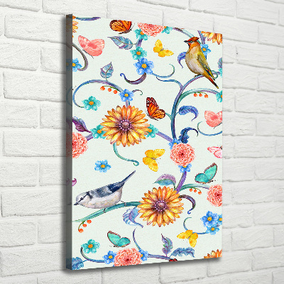 Canvas wall art Birds butterflies flowers