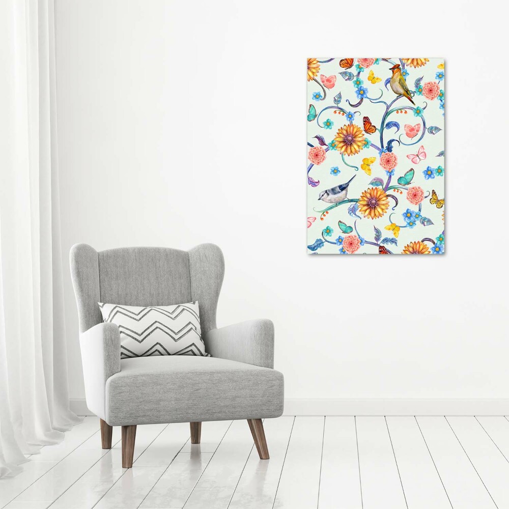 Canvas wall art Birds butterflies flowers