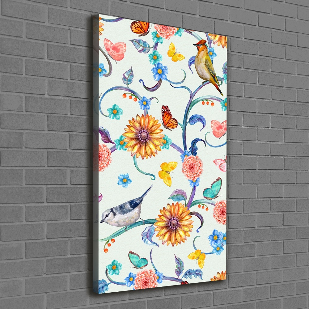 Canvas wall art Birds butterflies flowers