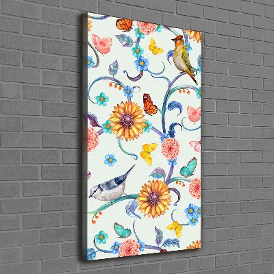 Canvas wall art Birds butterflies flowers