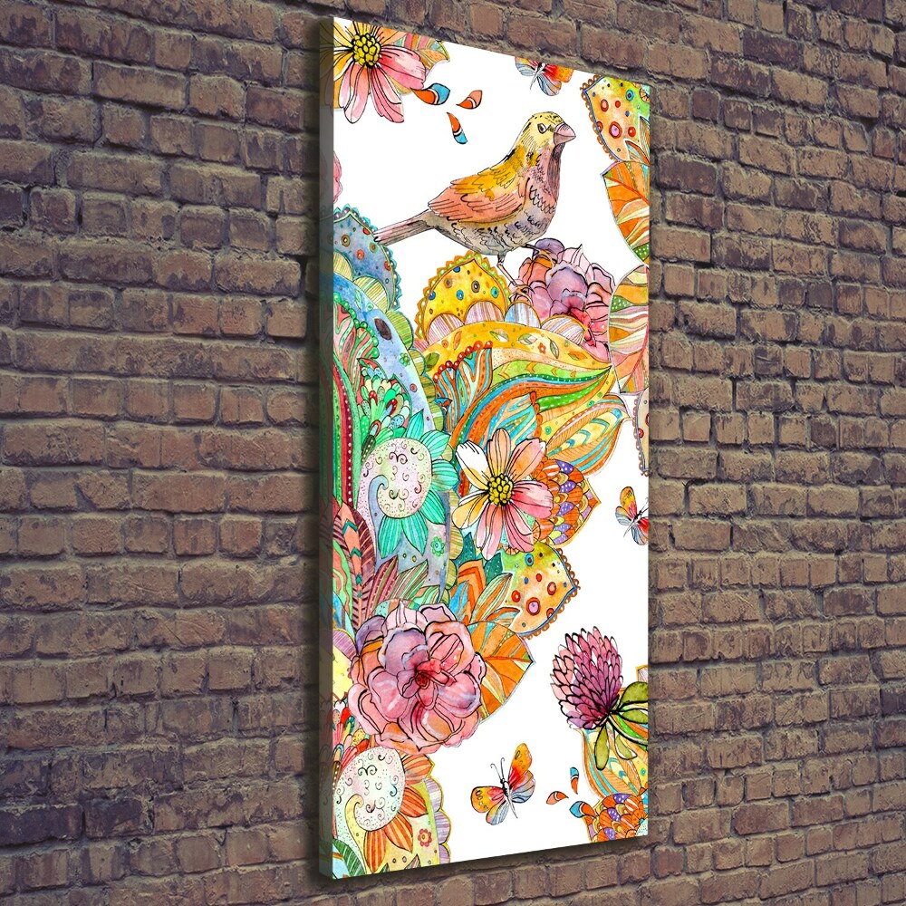 Canvas wall art Birds butterflies flowers