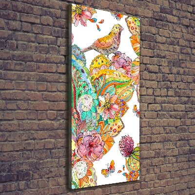 Canvas wall art Birds butterflies flowers