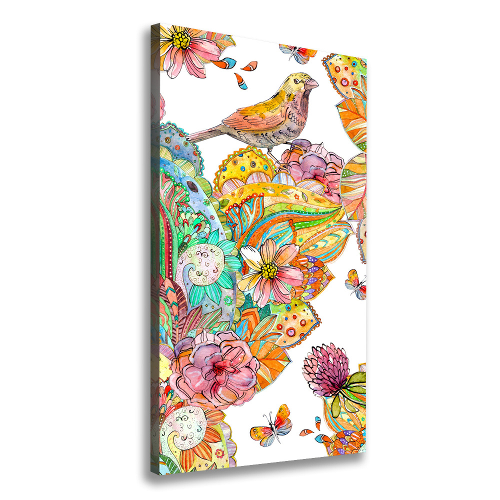 Canvas wall art Birds butterflies flowers