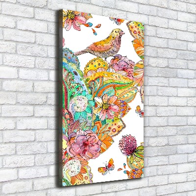 Canvas wall art Birds butterflies flowers