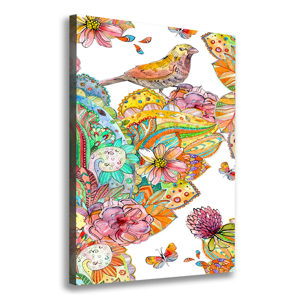 Canvas wall art Birds butterflies flowers