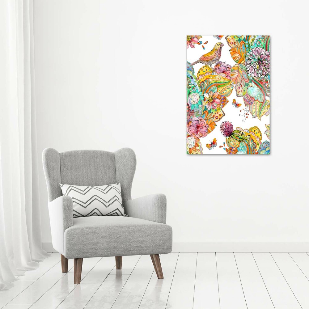 Canvas wall art Birds butterflies flowers