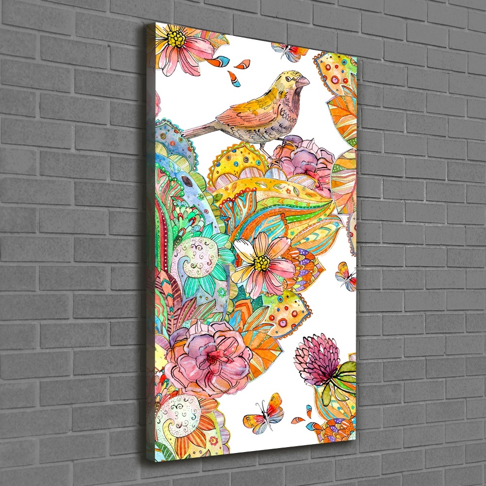 Canvas wall art Birds butterflies flowers