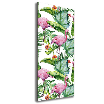 Large canvas wall art Leaves and flamingos