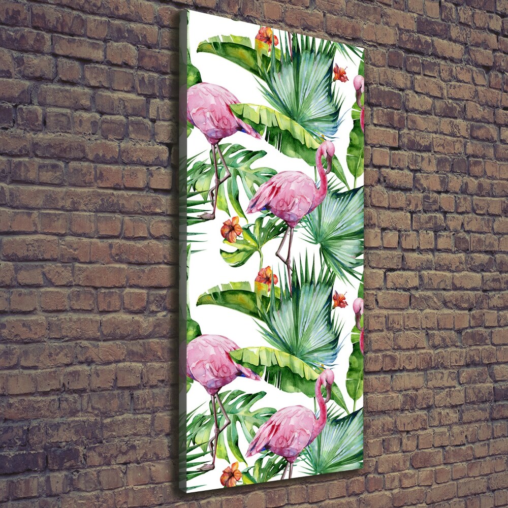 Large canvas wall art Leaves and flamingos