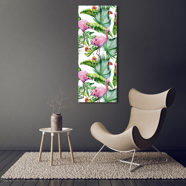 Large canvas wall art Leaves and flamingos