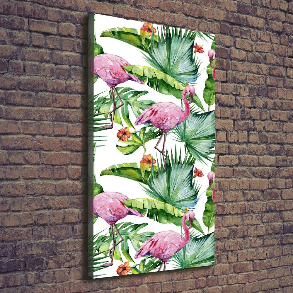 Large canvas wall art Leaves and flamingos