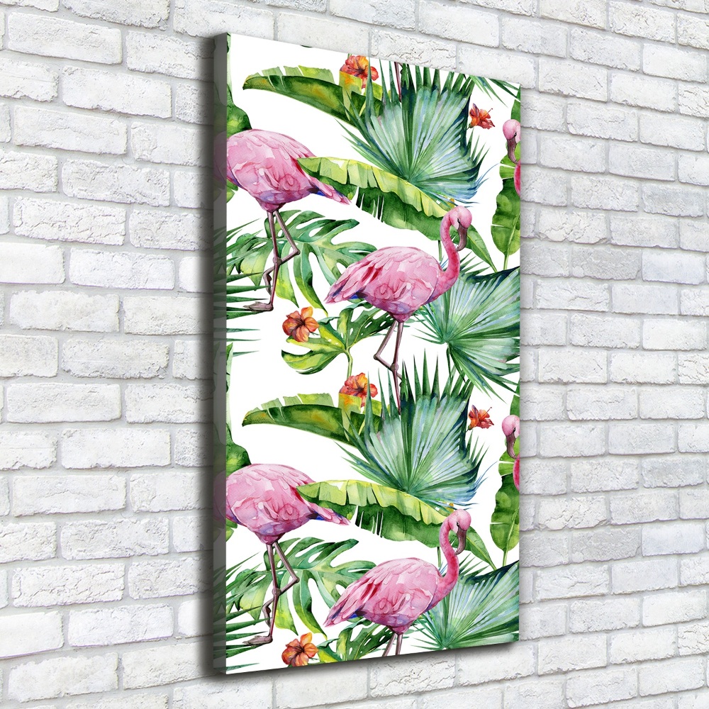 Large canvas wall art Leaves and flamingos