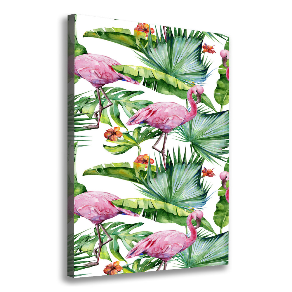 Large canvas wall art Leaves and flamingos