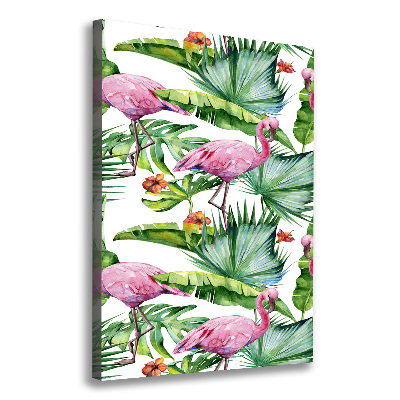 Large canvas wall art Leaves and flamingos