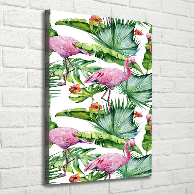 Large canvas wall art Leaves and flamingos