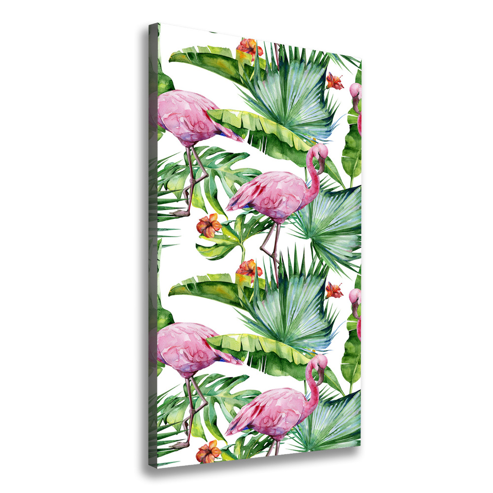 Large canvas wall art Leaves and flamingos