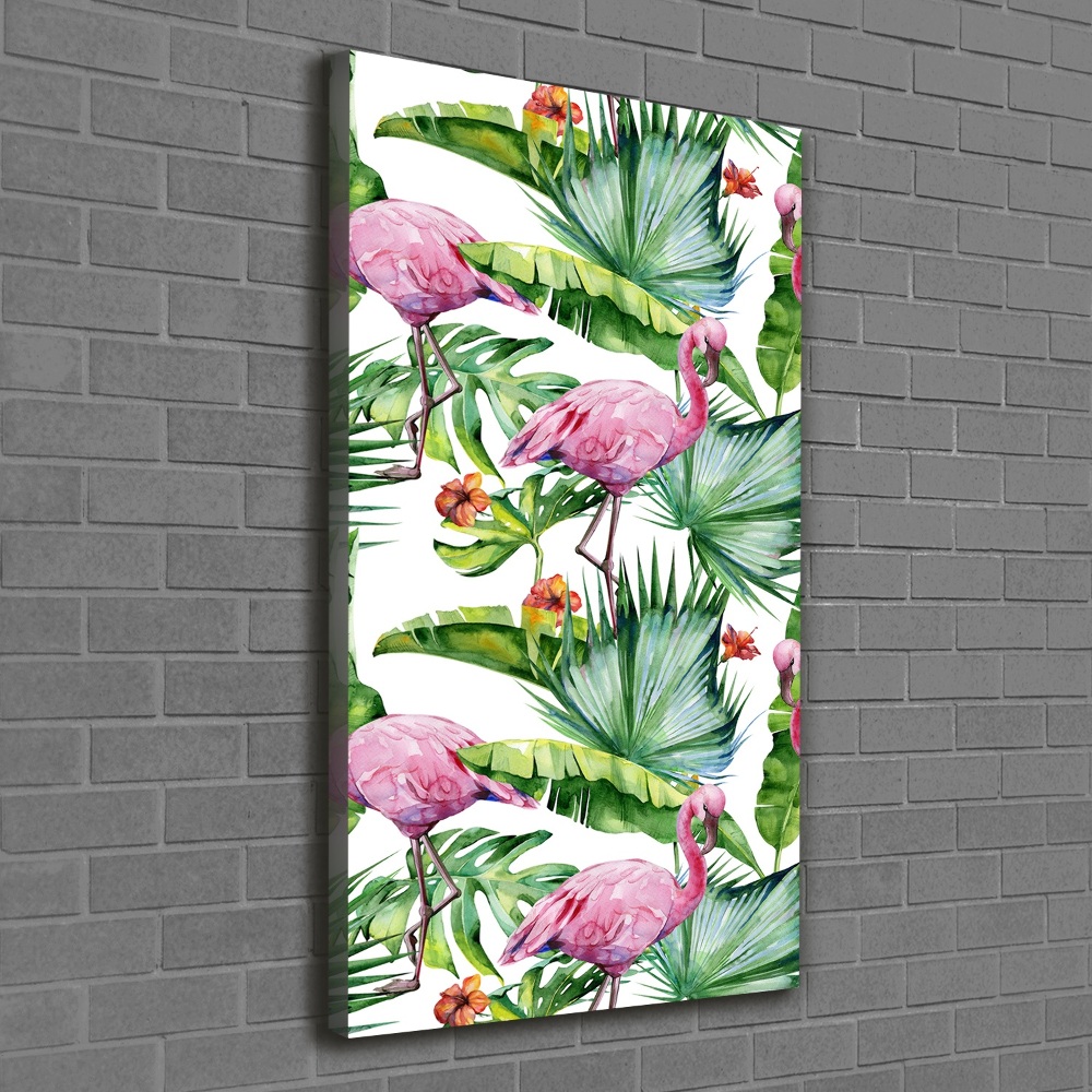 Large canvas wall art Leaves and flamingos