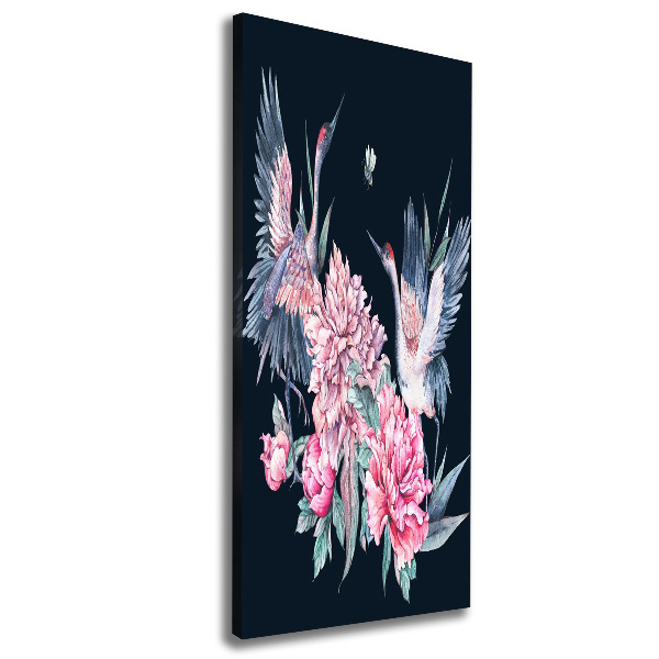 Large canvas wall art Cranes and peonies